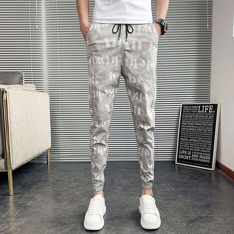 

2021 New Summer Harem Fashion Korean Fine Male Casual Fit Letter Streetwear All Games Joggers Men's Pants 36-28 Qt6n, Gray light
