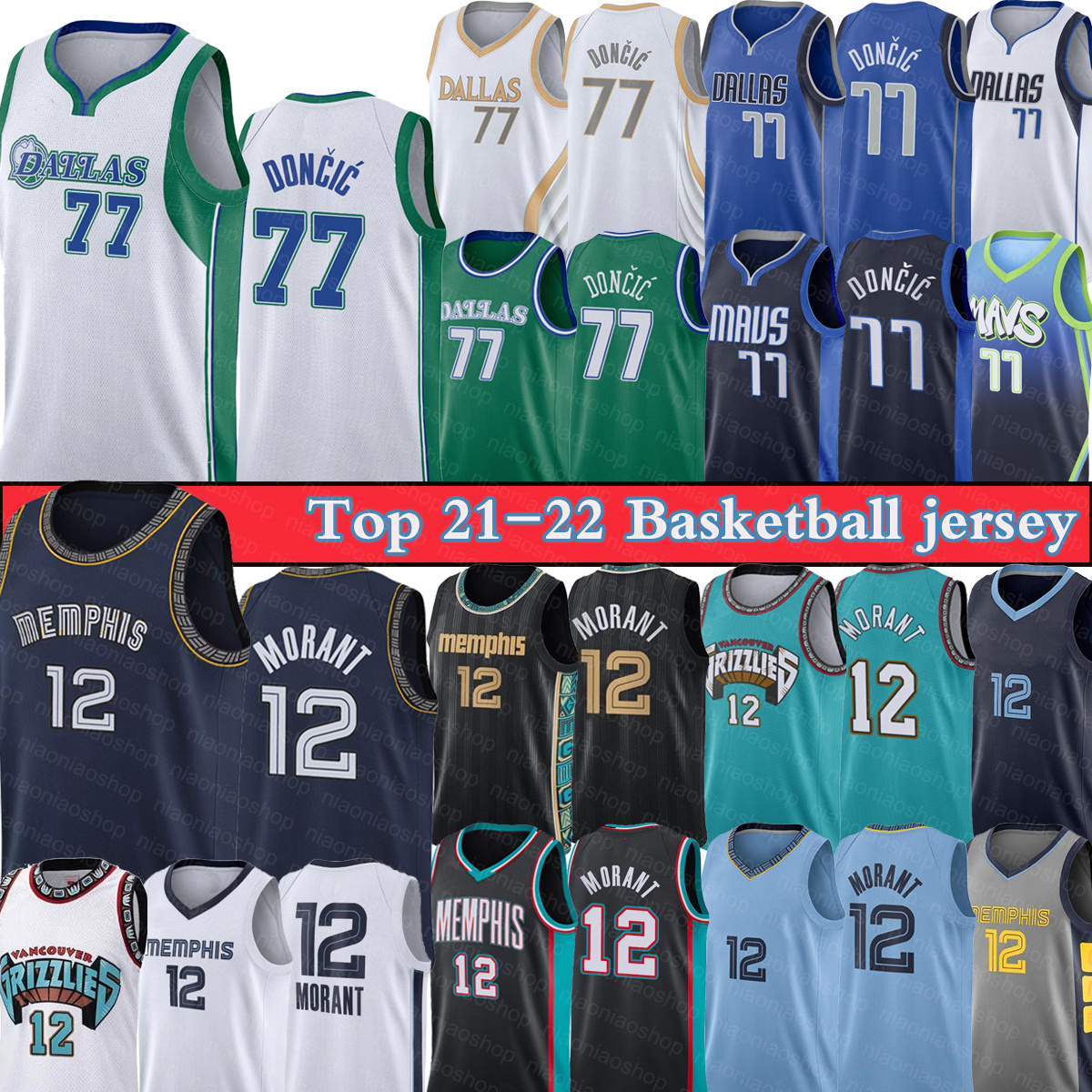 

Doncic 77 Luka Ja 12 Morant Basketball Jerseys Dalla 75th anniversary Maverick Jersey Mens Memphi uniform Grizzlie T-shirt New 2022 green Wh, Black;red