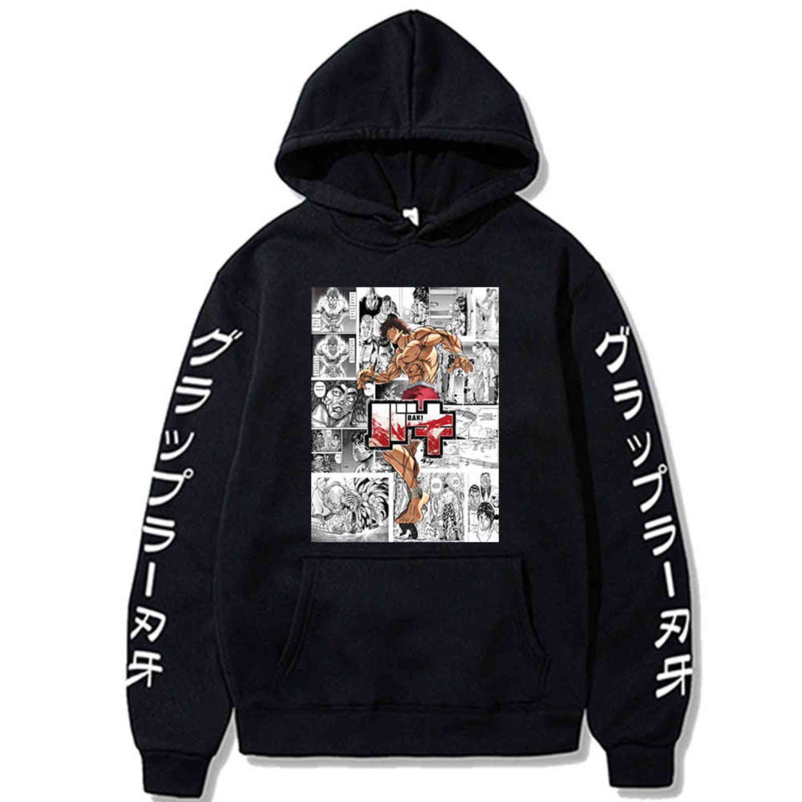 

2021 Anime Baki The Grappler Kaoru Hanayama Cosplay Hanma Baki Loog Sleeve Men Sweatshirt Hoodie Y1109, Black