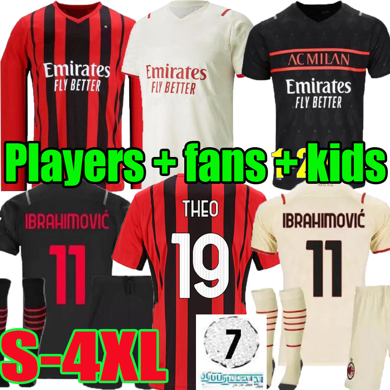 

AC milan Player Version 21 22 home away soccer jerseys fans GIROUD jersey IBRAHIMOVIC PAQUETA ROMAGNOLI 2021 2022 THEO football shirt maillot men kids kit