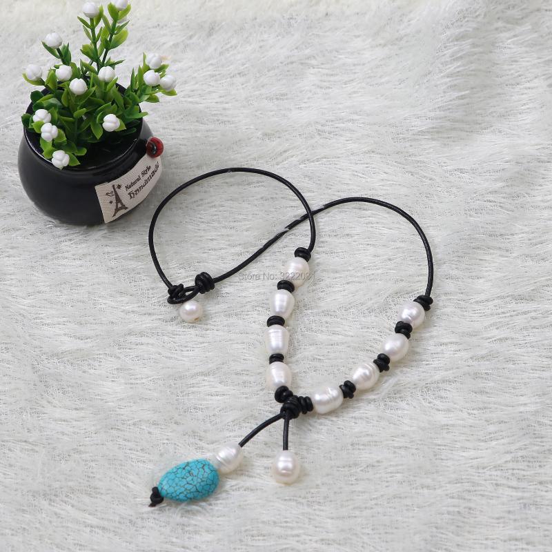 Pendant Necklaces Irregular Big Stone Necklace,Handmade Women Necklace,Pearl Leather Jewelry,White Chinese Freshwater Pearls Jewelry Real-image-706979723