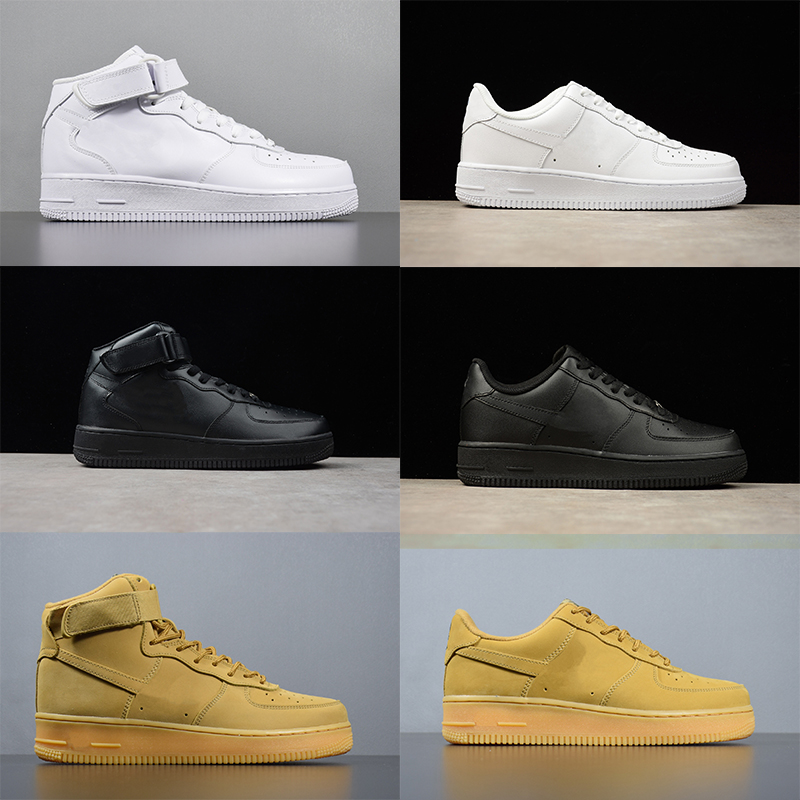 

Designer Forces Low One Running Shoes Unisex 1 All White Black Brown Solid Cheap Womens High Skateboard Shoes AF Mens Trainers Sneakers