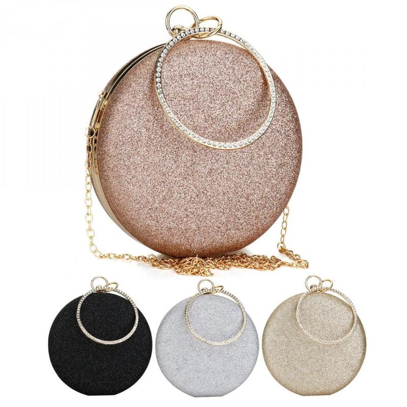 

Evening Bags Women Wedding Clutch Round Bag Purses Handbags Crossbody Party Shoulder Rose Gold Gillter Handbag For Ladies, Black