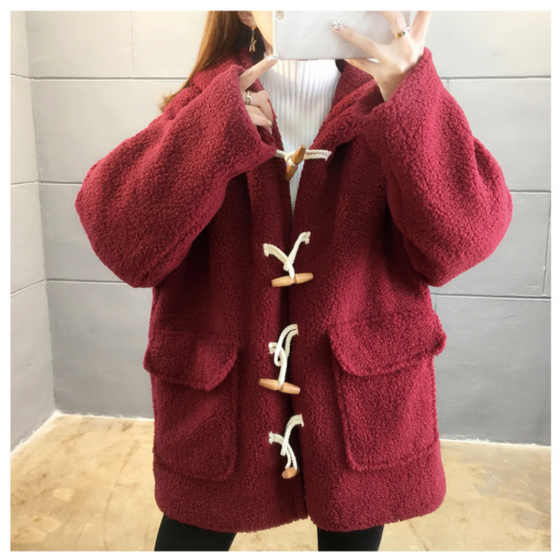 

2021 Women's Jacket Very Warm Fashionable Korean Version New Cardigan Hooded Padded Sweater Ladies Autumn Winter Tops Coats Ixme, Red