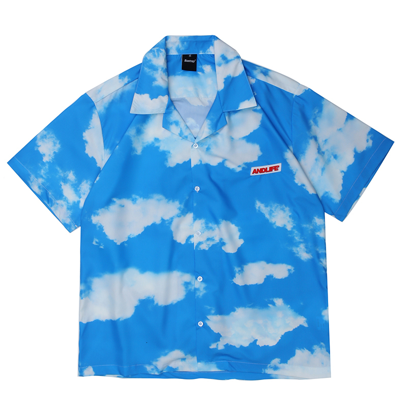 

2021 New Blue Sky White Clouds Summer Shirts Mens and Womens Short Sleeve Oversize Casual Hawaiian Shirt Harajuku Loose Tops Mixw