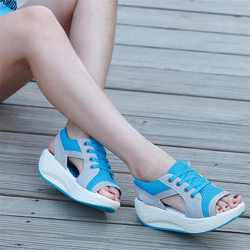 

Dress Shoes Height Increasing 2021 Summer Women Sandals Wedges Outdoor Platform Woman Lace-up Female Shoe, Green