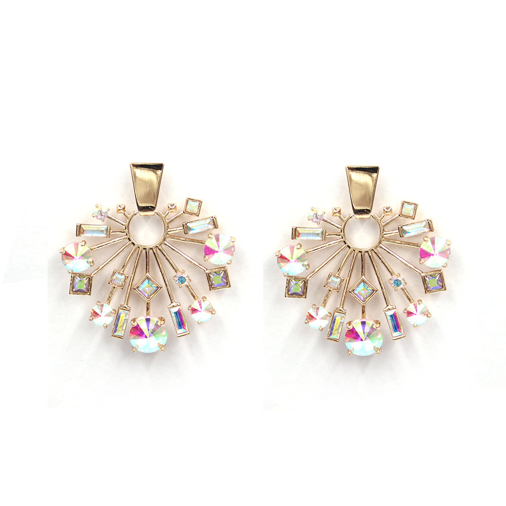 

Fashion KS Hot Items Big Full AB Crystal Fan Shaped Stud Earrings For Ladies