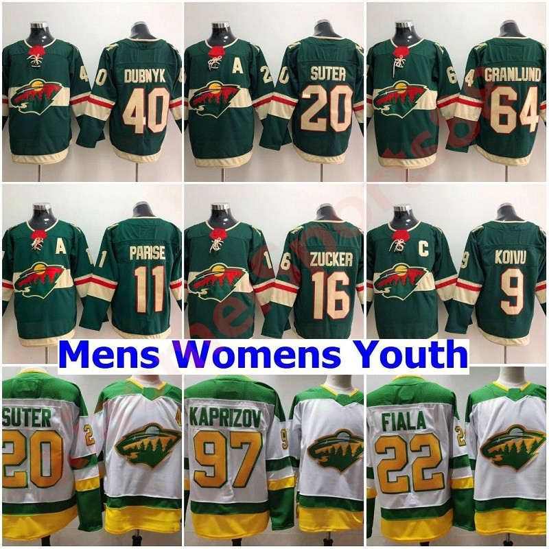 

Men Women kids Zach Parise 2021 Minnesota Wild Kevin Fiala Ice Hockey Jerseys Matt Dumba Ryan Suter 97 KAPRIZOV Devan Dubnyk GRANLUND Jersey, Black;red