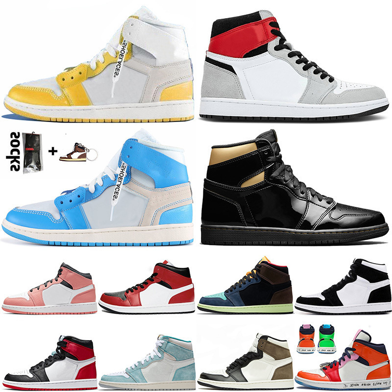 

Basketball JUMPMAN Shoes White 1s New University Yellow off Mens Women High OG Black Gold Obsidian UNC Light Smoke Grey Trainers Sport, D11 high 36-47