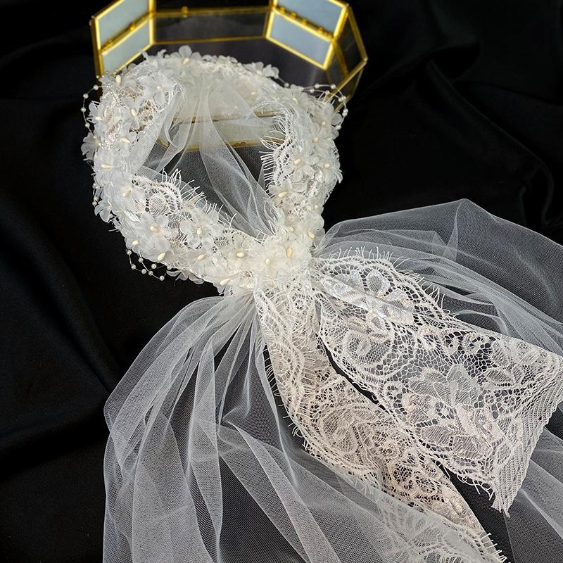 

Bridal Veils The Super Xiansen Series Po Vintage Lace Hat Wedding Dress Short Veil Korean Travel Style, Whit-ll585