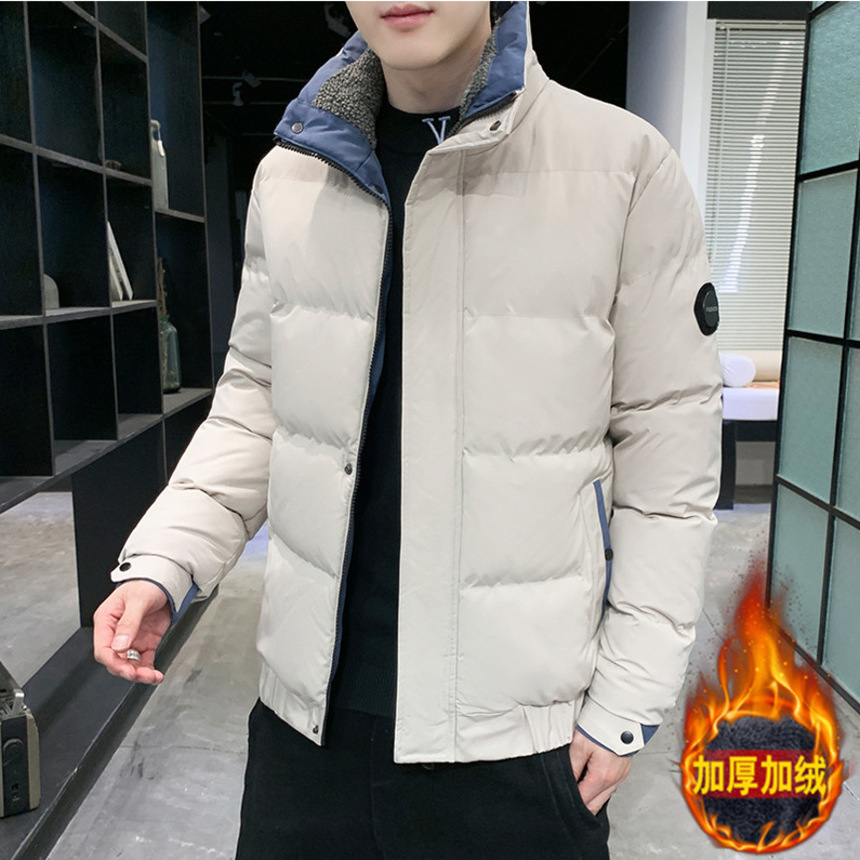 

Cotton winter coat et down thickened cotton padded men's solid color cloth, Black