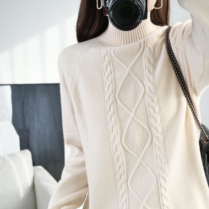 

Women's Sweaters Cashmere Sweater Women Turtleneck Pure Color Knitted Pullover 100% Wool Loose Large Size, White;black