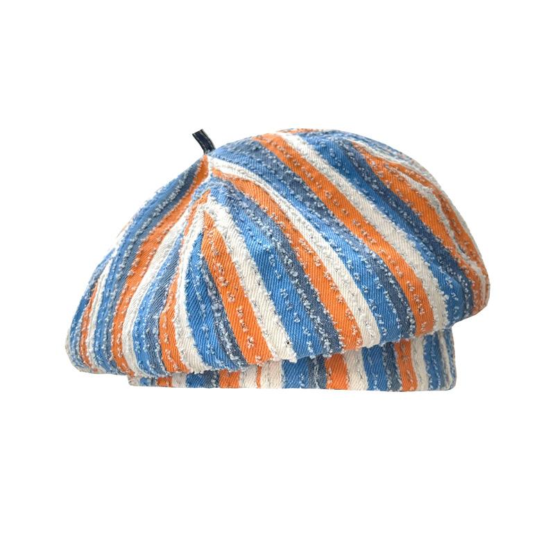 

Berets Fashion Japanese Designer Beret Spring And Summer Korean Striped Hit Color Big Pile Hat Painter Women's