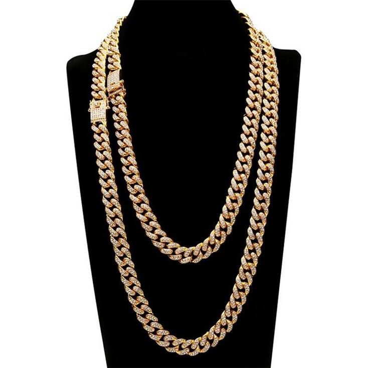 

JH New Mens Hiphop Iced Out Jewelry Hip Hop Iced Out Chains Necklace Jewelry Gold Silver Miami Cuban Link Chains