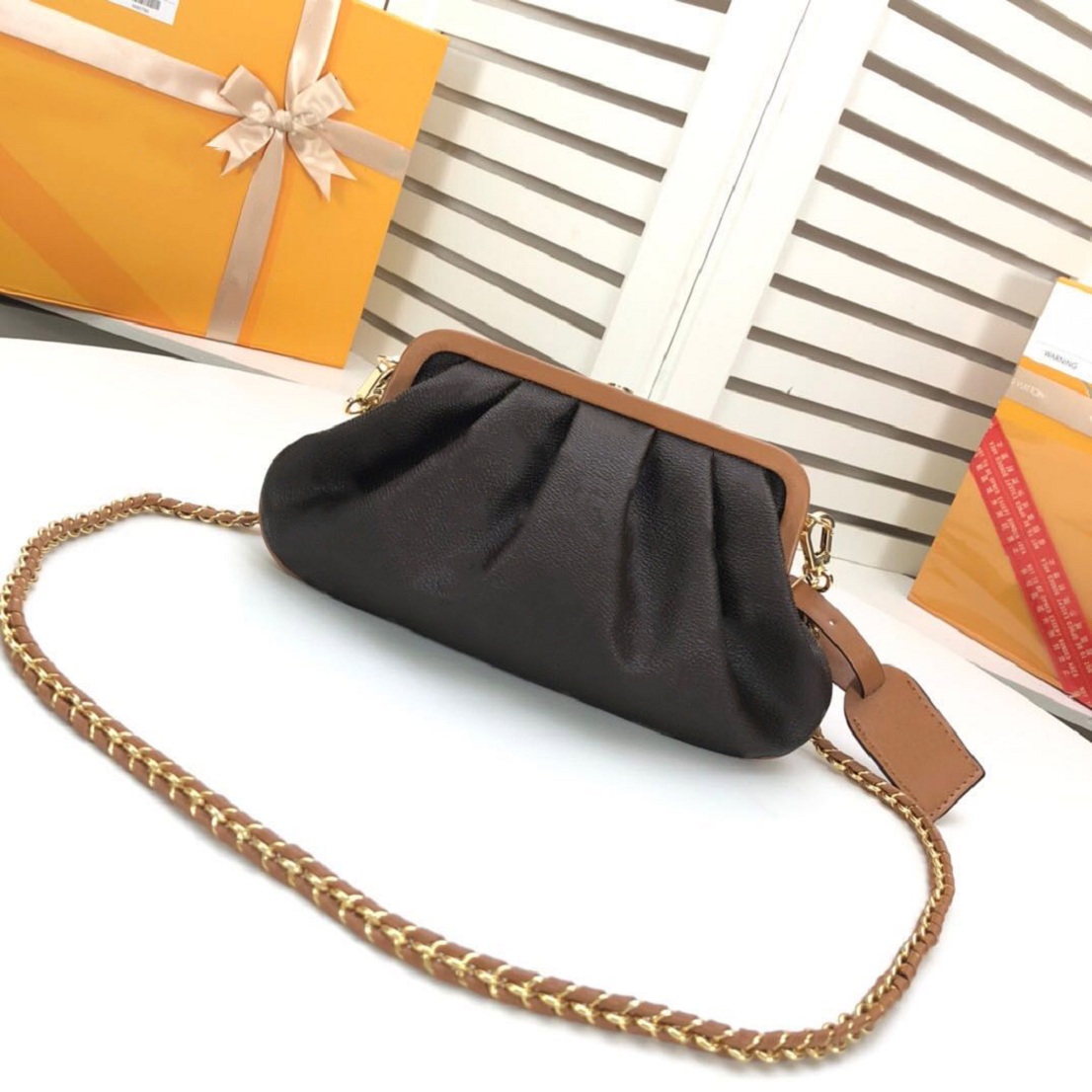 

Classic high-quality luxury designer bag handbag BOURSICOT handbags ladies fashion presbyopia one-shoulder diagonal bags clutch free ship, Mono brown #45229