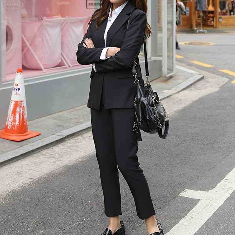 

ZAWFL Women Pant Suit Autumn Elegant Green Black Blazer Jacket And Pants 2 Pieces Set Office Women' 210525, Picture color