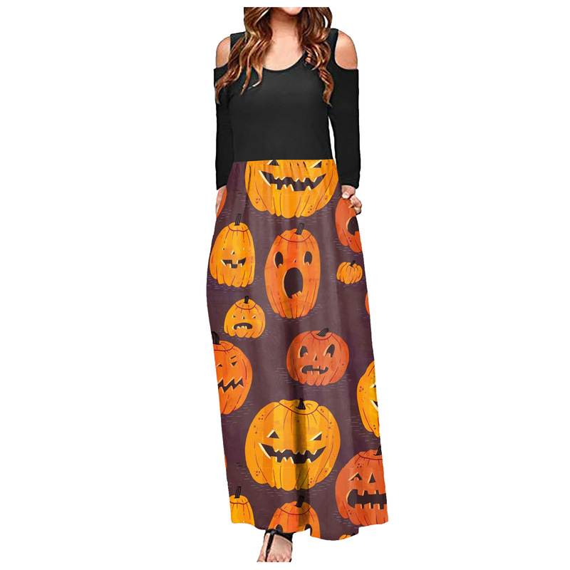 

New strapless slim slimming dress female Halloween print, Black;gray