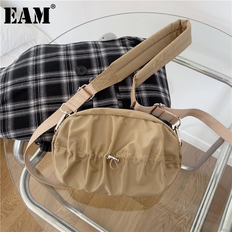 

[EAM] Women New Small Brief Drawstring Nylon Cloth Personality All-match Crossbody Shoulder Bag Fashion Tide 2021 18A1618, Black