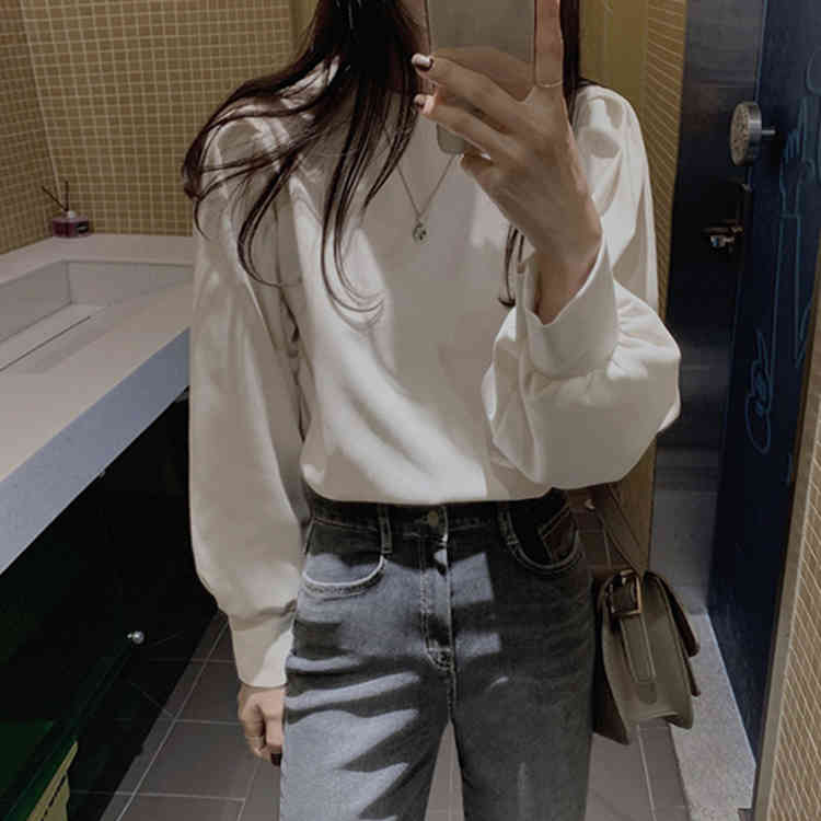 

Women's Hoodies & Sweatshirts blouses with puffy sleeves, shirts solid colours and Korean for women spring summer HCY8, 1# shoe box