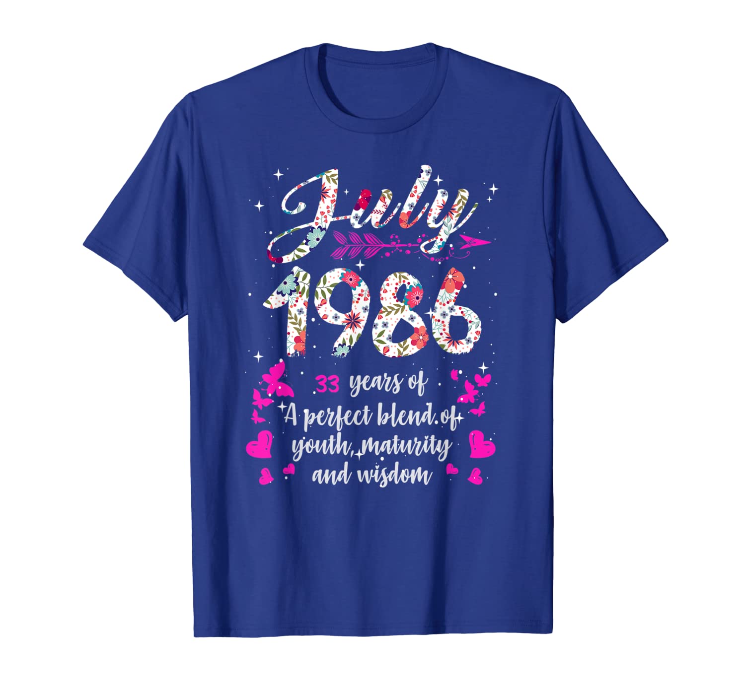 

JULY 1986 T Shirt 33rd Birthday Gift 33 Years Old Shirt, White;black