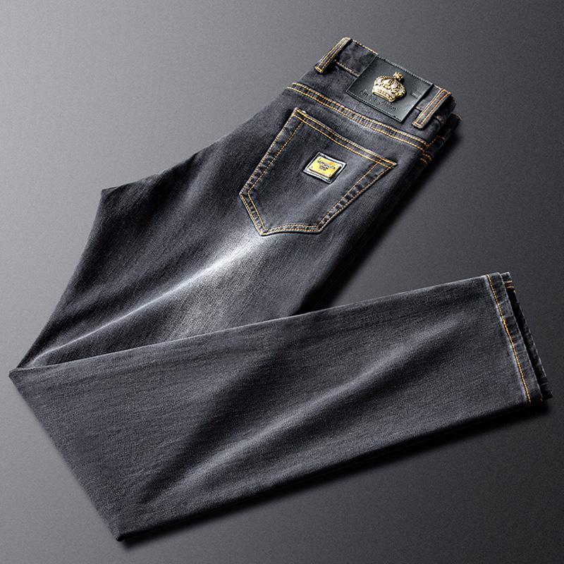 

Men's Jeans High-end Black Crown Leather Brand Denim Casual Pants Autumn Straight White Cotton Trousers