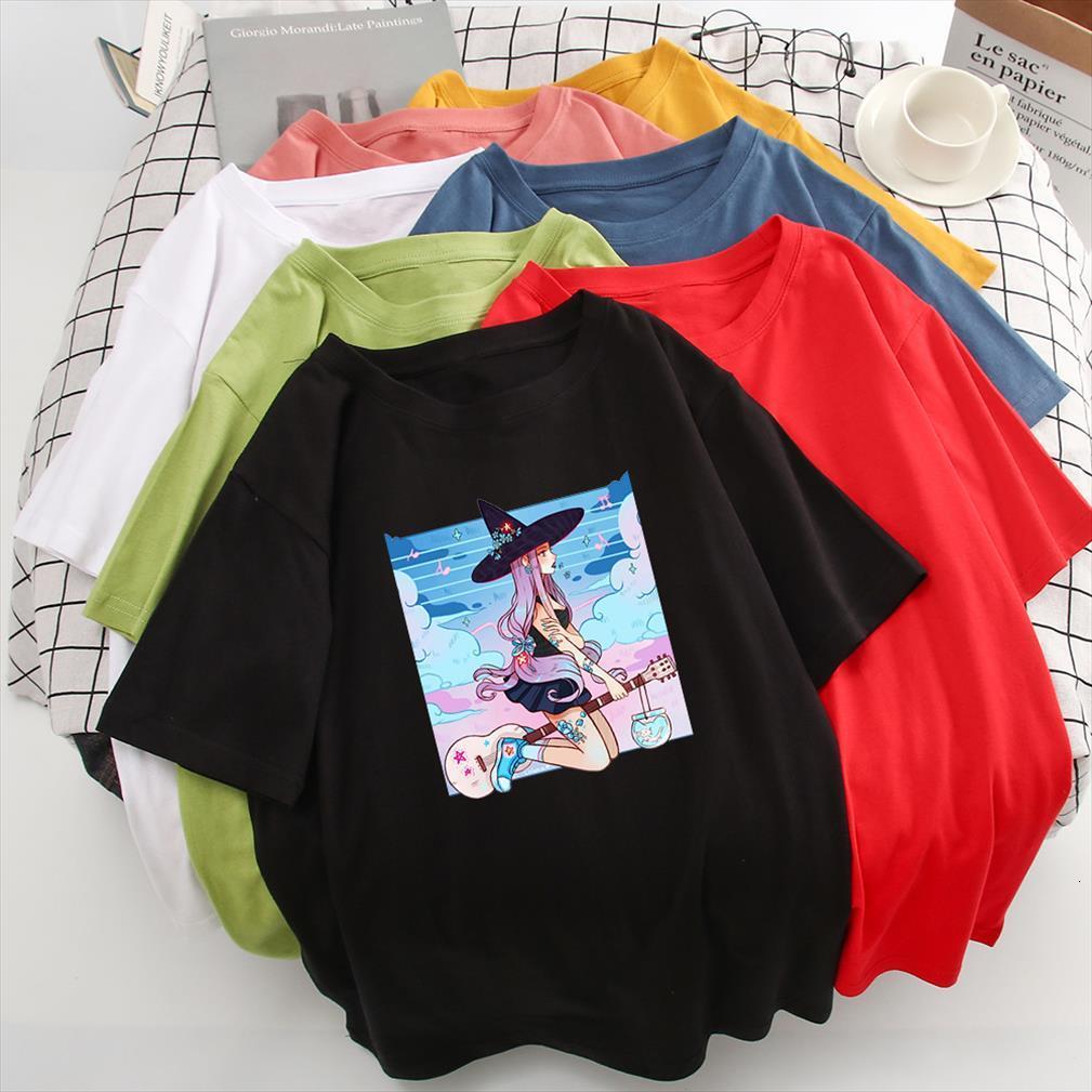 

fashion minimalism summer and mens t shirt women oversize magical girl riding a broom graphic e cool, White;black