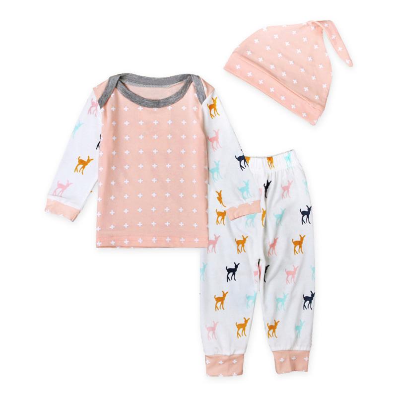 

New 2021 Kids Boys Cotton Pajama Sets Cartoon Print O-Neck Cute T-Shirt Tops with Pants Baby Girls Children Autumn Clothing Sets, Pink