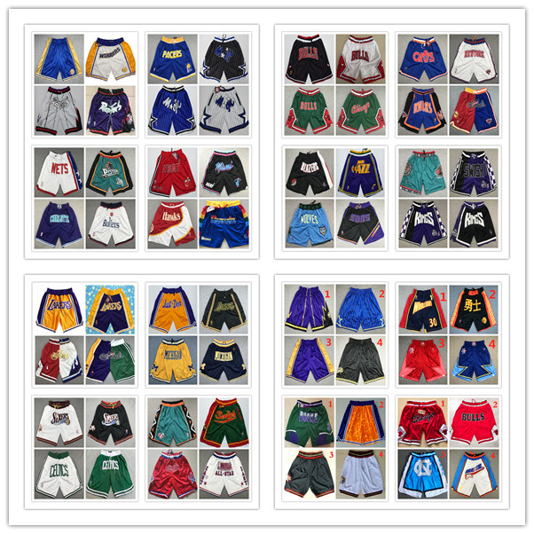 

Top Quality ! Retro Mens Just Don Pocket Shorts Breathable Sweatpants Stitched All City-Team Name Basketball Zipper Shorts Cheap S-XXL, Black;red