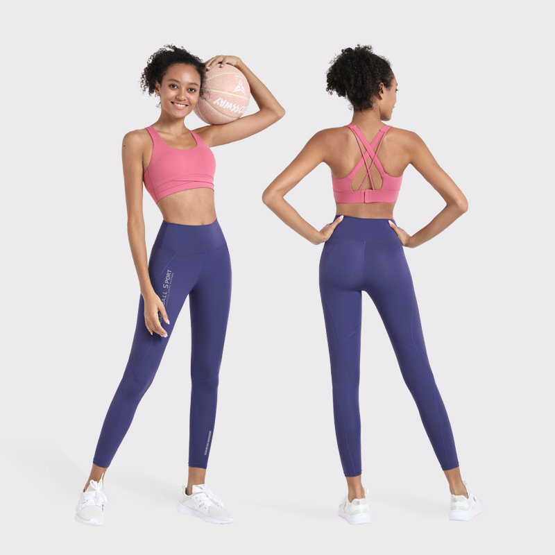 

2021 No Seamless Women' Set Fitness Outfits Gymnasium Leggings Running Yoga Pants Sports Bra Tank Suits Mucj, Green-coffee powder