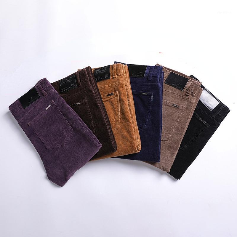 

Men's Pants Autumn Winter Elastic Fashion Thick Corduroy Men Business Loose Straight Midlife Jogger Trousers Male Plus Size, 6686 dark khaki
