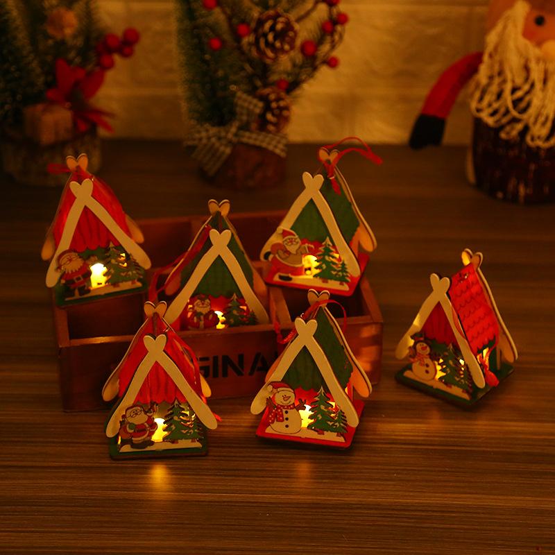 

Christmas Decorations Ornaments Wooden House Toys Colored Houses Luminous Gifts