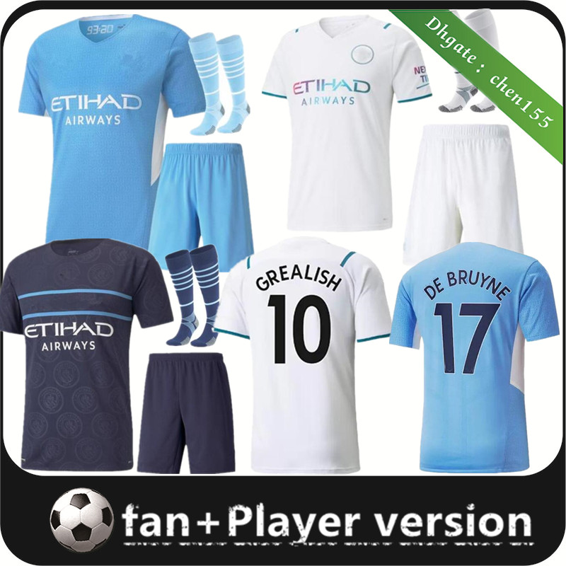 

Adult kids socks Manchester soccer jerseys 21 22 MAN GREALISH CITY STERLING FERRAN DE BRUYNE FODEN 2021 2022 football shirts men sets kit uniforms, 21/22 3rd