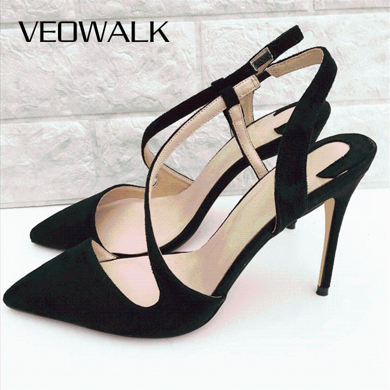 

Dress Shoes Veowalk Women Black Synthetic Suede Slingback Stiletto Pumps Summer Pointed Toe 8cm 10cm 12cm High Heel Party For Ladies, Black 12cm heel