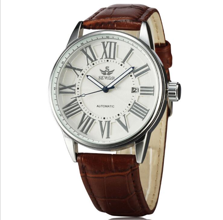 Automatic Movement Men's Timepiece by SEWOR - Leather Band & Contemporary Style SEW05-image-661879245