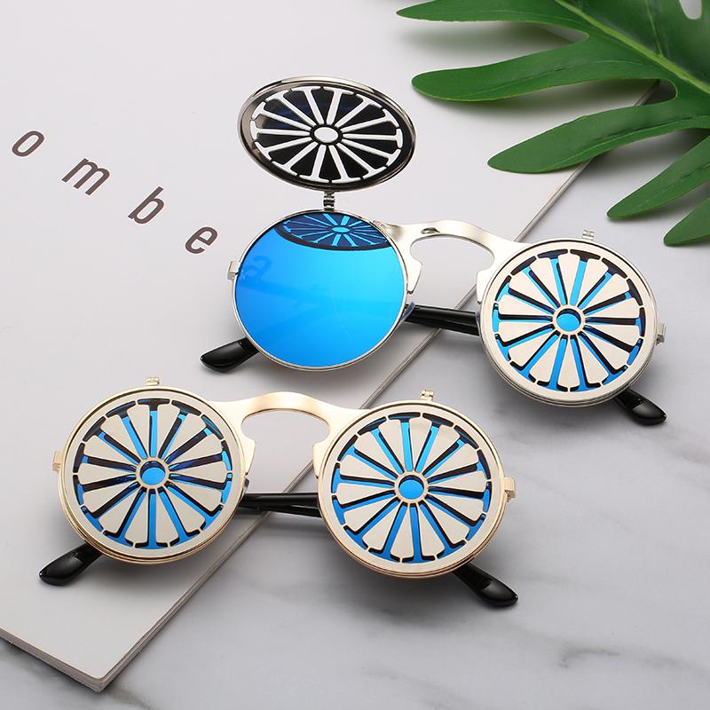 

Sunglasses 2021 Fashion Vintage Small Round Sun Glasses For Men Women Metal Flower Shaped CoverCover UV400 Bule Mirror Goggle