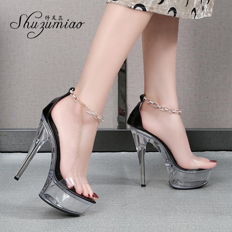 

2021 Women's Sandals Woman's Summer Shoes New Transparent High Jump Dwaterproof Water Crystal Stiletto Polo Vxvl, The picture showed