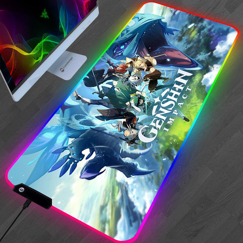 

Mouse Pads & Wrist Rests Genshin Impact RGB Pad Anime Gaming Accessories Table Led PC Gamer Completo Computer Mousepad Backlight Keyboard De