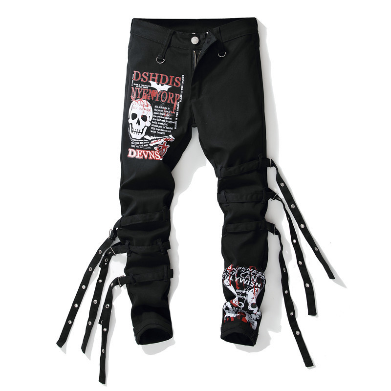 

2021 New Men's Male Skull Letters Printed Black Jeans Trendy Slim Fit Straight Denim Pants Trousers 7pb2, Beige