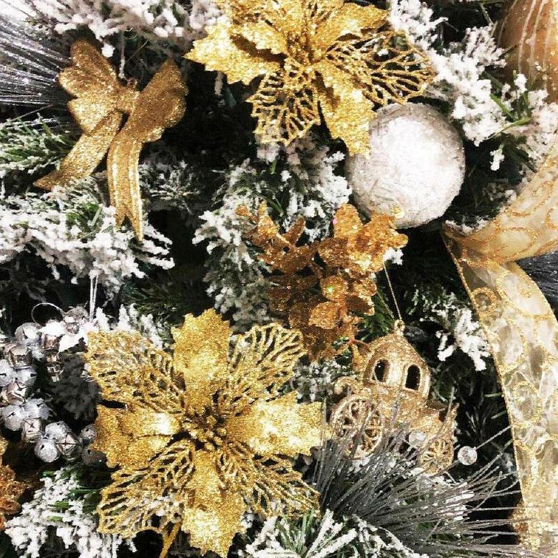 

Christmas Decorations 10pcs Tree Wreath Glitter Hollow Artificial Flower Colorful Ornaments Party Wedding Decor For Home 20 D6m0