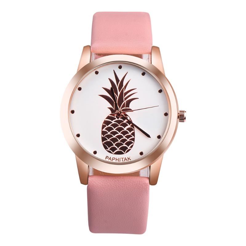 

Wristwatches PAPHITAK Womens Men Pineapple Faux Leather Analog Quartz Watch Relojes Para Mujer De Moda, Brown