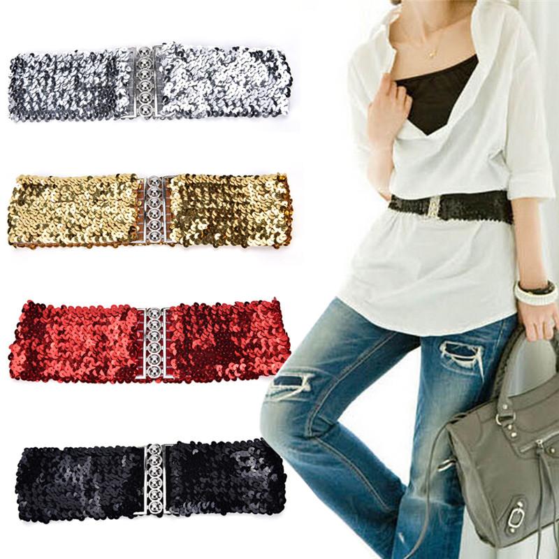 

Belts Bling Slim Womens Rivet Sequins Elastic Stretch Wide Waist Belt Waistband, Red