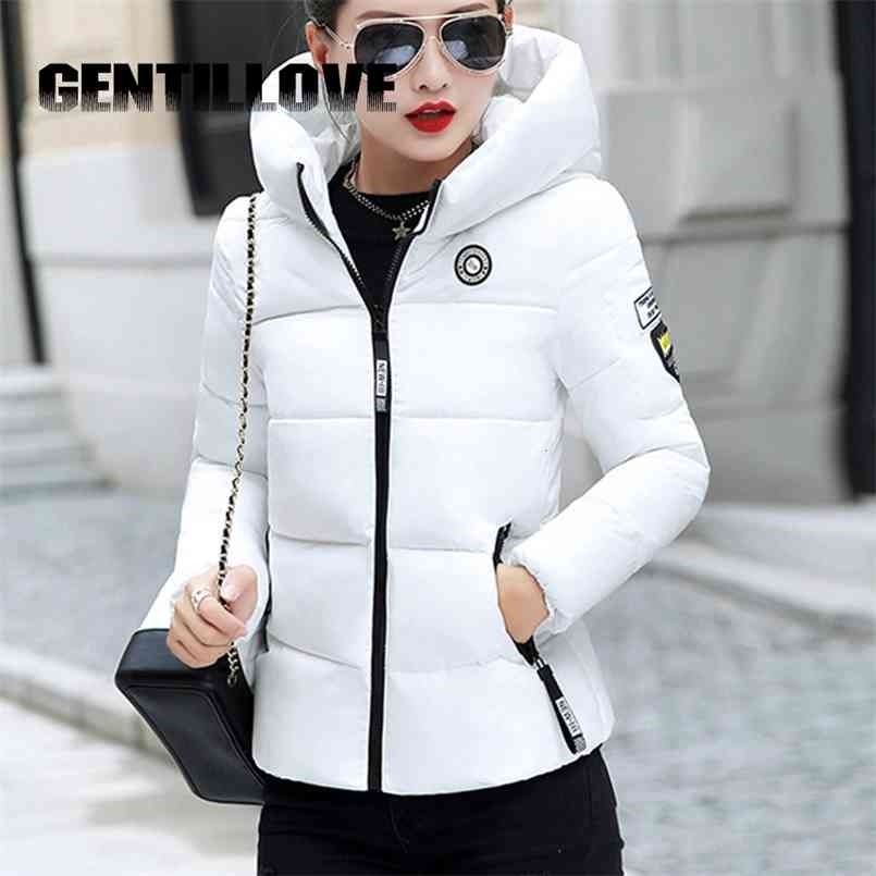 Gentillove Winter Parkas Women Coat Jacket Hooded Thick Warm Short Outerwear Female Slim Cotton Padded Basic Tops Outwear 210819