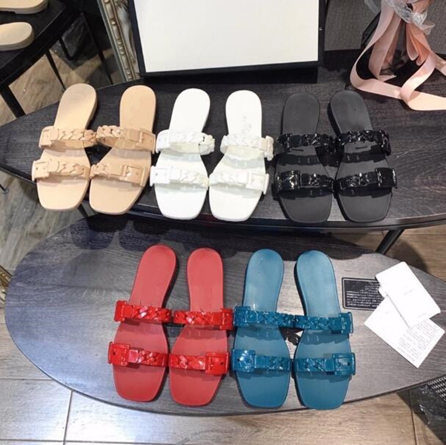 

NEW Jelly Luxury Slippers Crystal Sandals Slides High Heels Slipper Summer Beach Thick Bottom Slippers Platform Alphabet Lady Shoes 35-41, Box(dont separate sell)