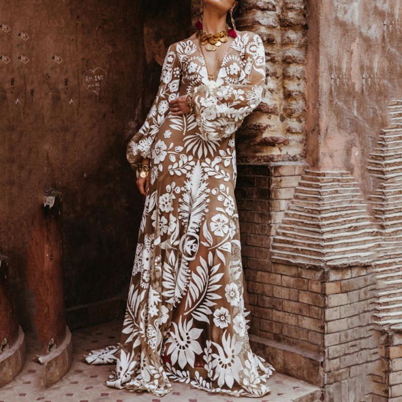 

Casual Dresses Bohemian White Lace Dress Boho Beach Chic Women Aesthetic Women's Elegant Long Autumn 2021 Vestidos