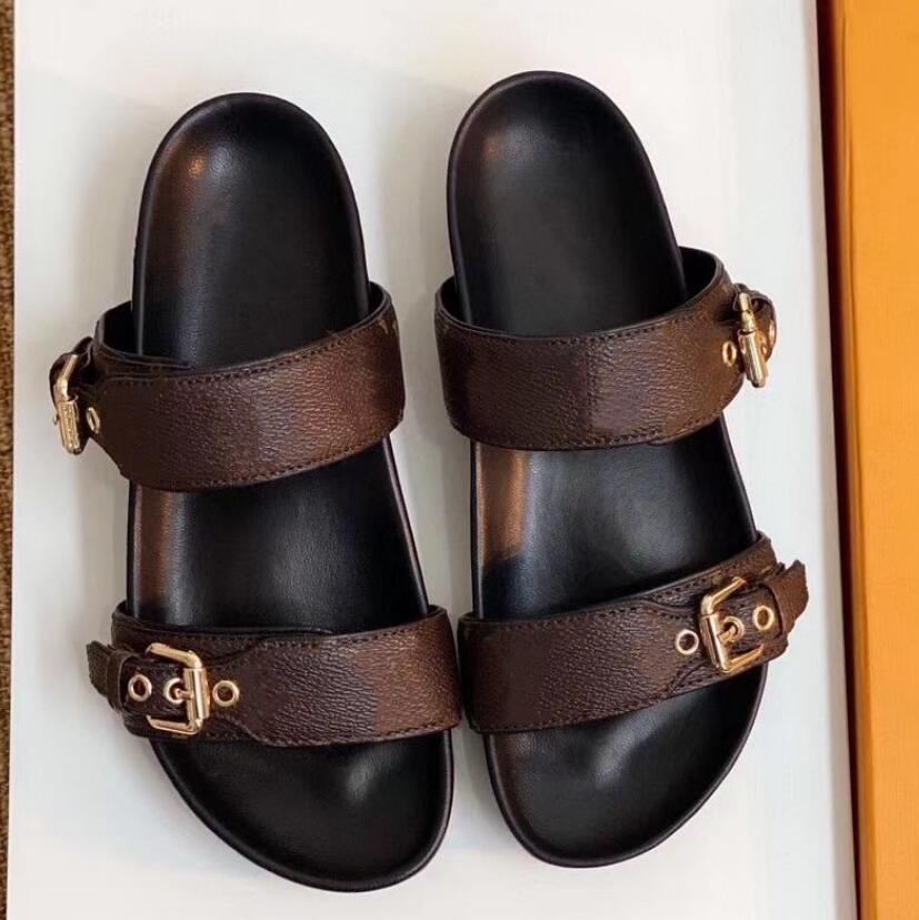 

BOM DIA FLAT MULE 1A3R5M Cool Effortlessly Stylish Slides 2 Straps with Adjusted Gold Buckles Women Summer Slippers