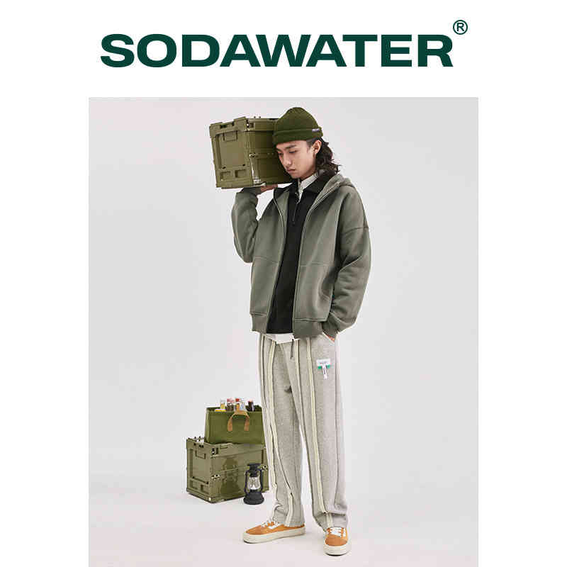 

soda menswear | evergreen fashion brand street solid color plush loose casual men's hooded zipper sweater coat, Black