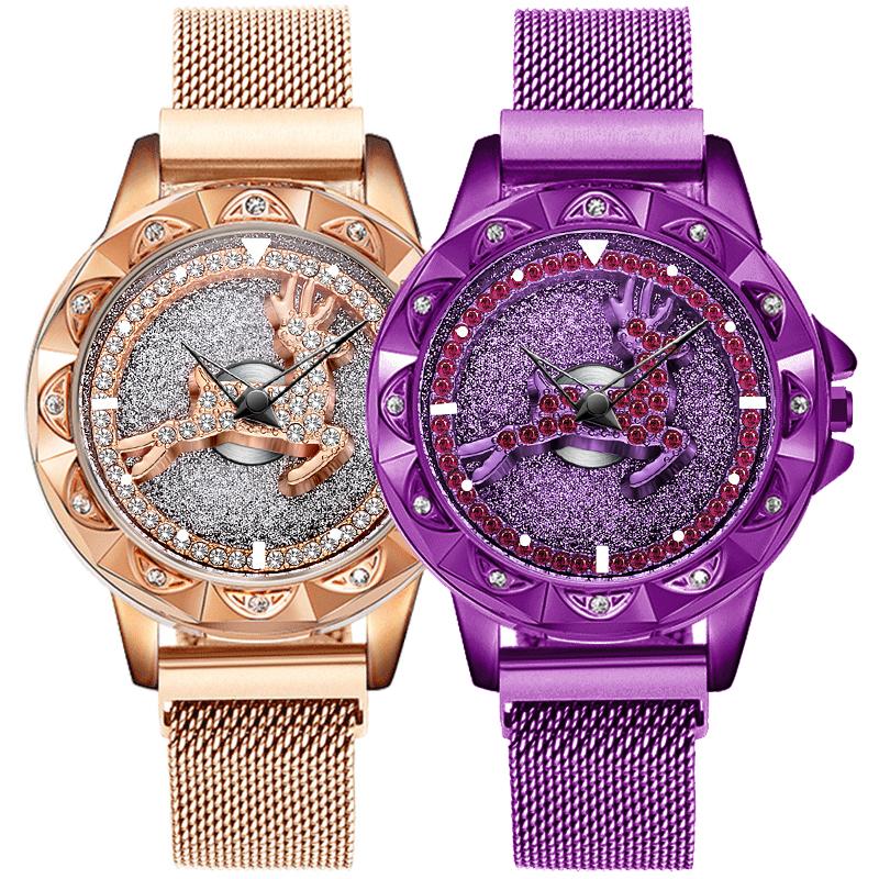

Wristwatches Rose Gold Luxury Fashion Blindbling Deer Rhinestone Quartz Watch Women Wristwatch Mesh Belt Band Dress Gift, Mesh a