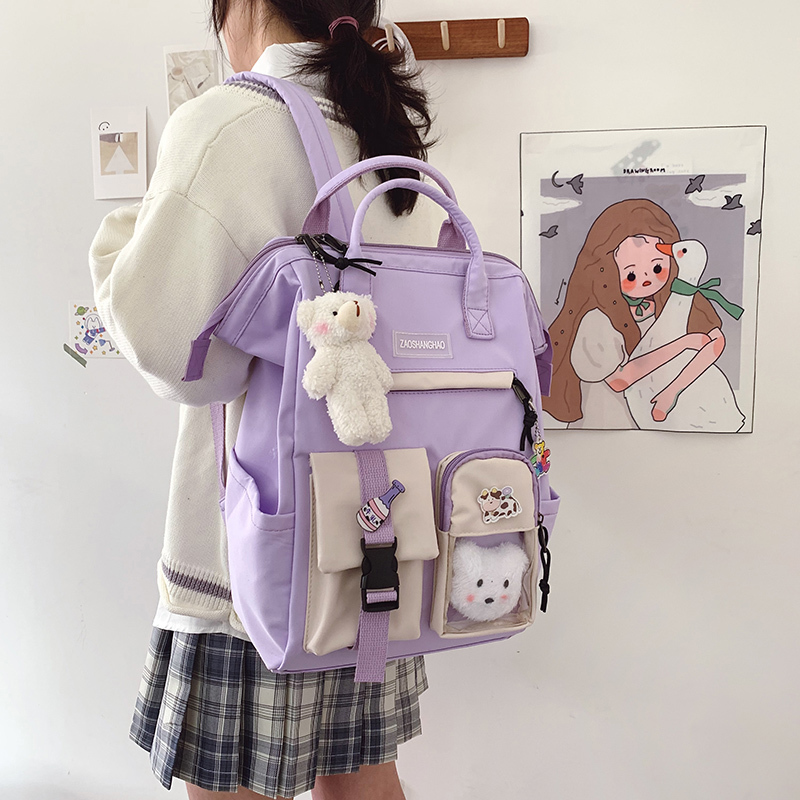 

2021 Preppy Purple Backpack Women Waterproof Candy Colors Backpacks Fancy High School Bags for Teenage Girl Cute Travel Rucksack K726, Black
