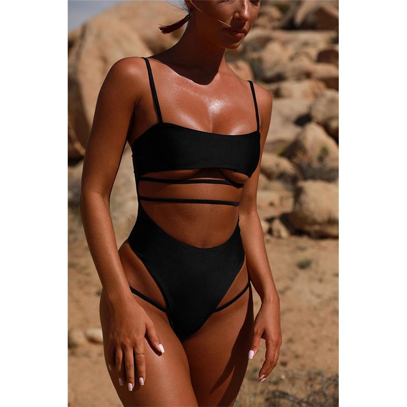 

Bikinis Set 2021 High Cut Swimsuit Women Black Bandage Waist One Piece Monokini Slimming Strappy Bodysuit Summer Clothes Thong Swimwear