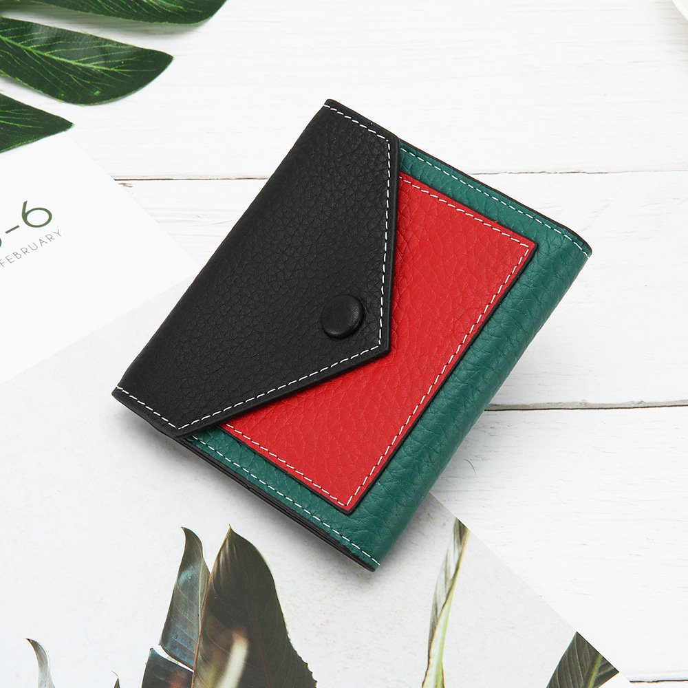 

Of Version Wallet Wallet Coin Short 2020 New Leather Wallet Female Purse Leather Small Korean Multi-card Women's Buckle Lkgha, Red;black